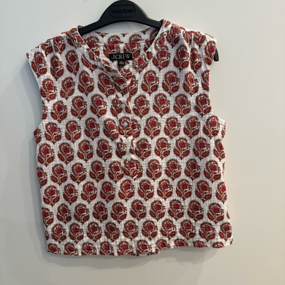 J. Crew Red and White Patterned Blouse